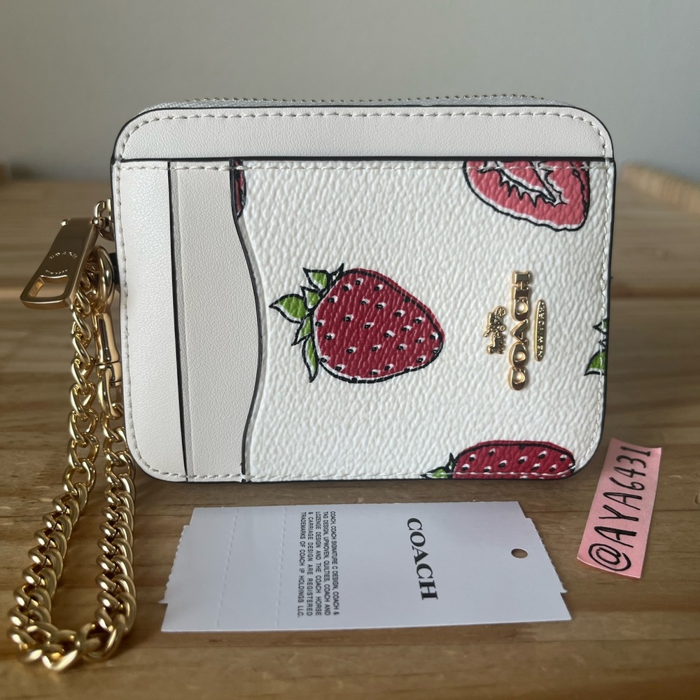 Coach zip card case with strawberry printed🎈🎈